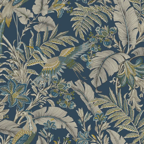Papel pintado estampado floral de color azul Heronwood AB3103