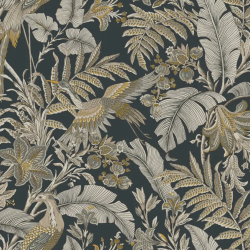 Papel pintado estampado floral de color negro Heronwood AB3104