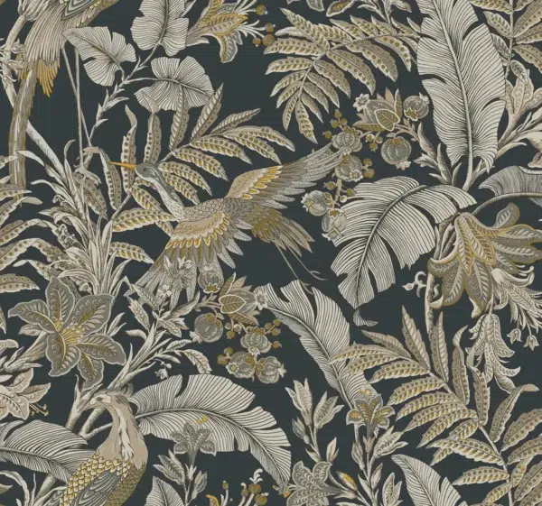 Papel pintado estampado floral de color negro Heronwood AB3104