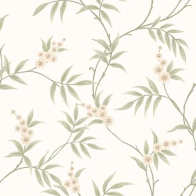 Papel pintado de estampado floral en color verde Floral Tree 7761