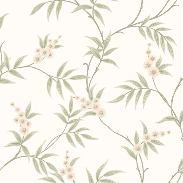Papel pintado de estampado floral en color verde Floral Tree 7761