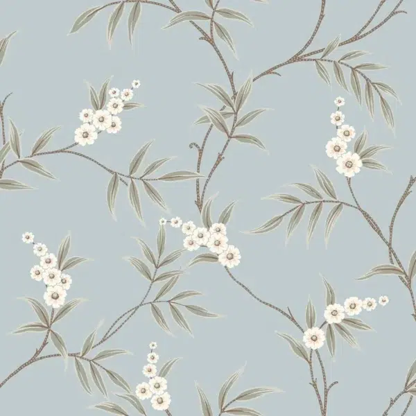 Papel pintado de estampado floral en color azul Floral Tree 7762