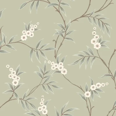 Papel pintado de estampado floral en color verde Floral Tree 7763