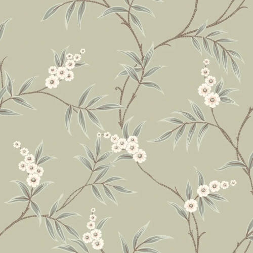 Papel pintado de estampado floral en color verde Floral Tree 7763