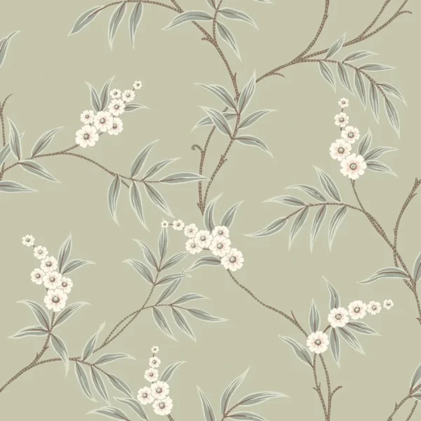 Papel pintado de estampado floral en color verde Floral Tree 7763