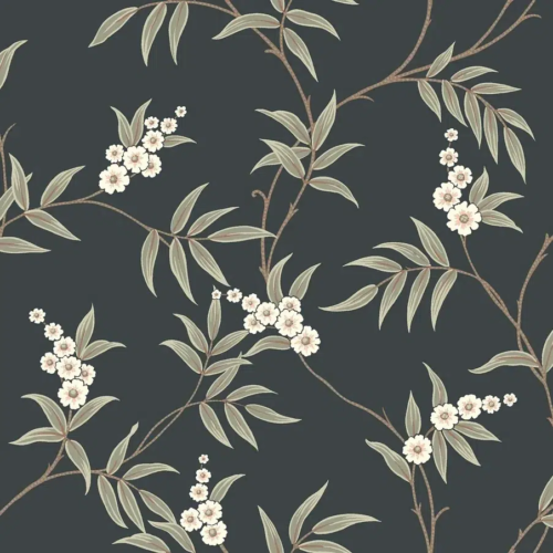 Papel pintado de estampado floral en color verde Floral Tree 7765