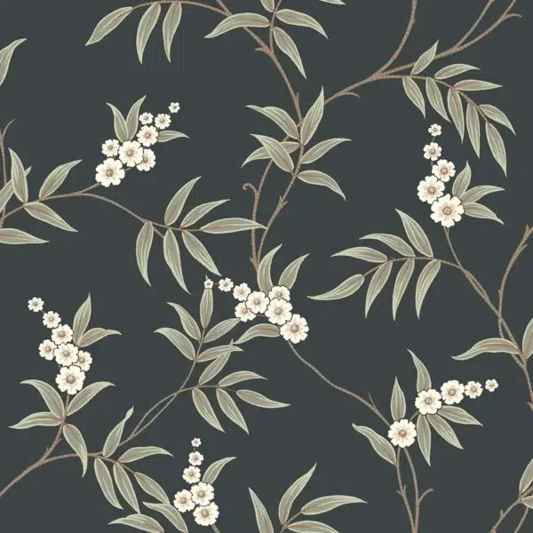 Papel pintado de estampado floral en color verde Floral Tree 7765
