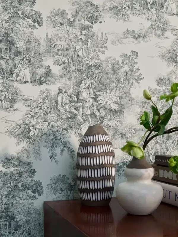 Papel pintado de Toile de Jouy en color azul Toile de Jouy 7767 - Imagen 6