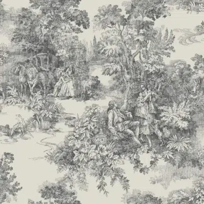 Papel pintado de Toile de Jouy en color negro Toile de Jouy 7766