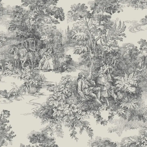 Papel pintado de Toile de Jouy en color negro Toile de Jouy 7766