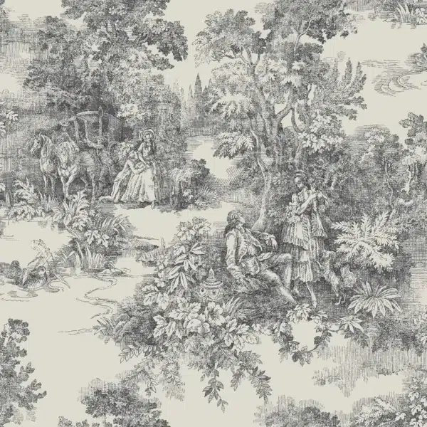 Papel pintado de Toile de Jouy en color negro Toile de Jouy 7766