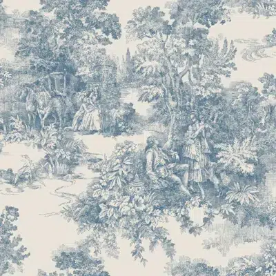 Papel pintado de Toile de Jouy en color azul Toile de Jouy 7767
