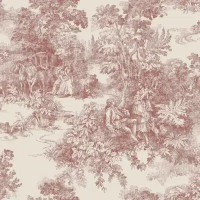 Papel pintado de Toile de Jouy en color rojo Toile de Jouy 7768