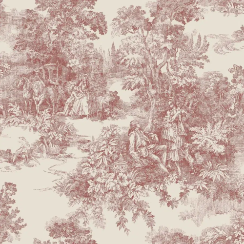 Papel pintado de Toile de Jouy en color rojo Toile de Jouy 7768