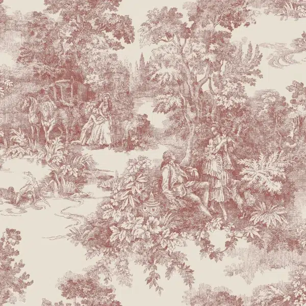 Papel pintado de Toile de Jouy en color rojo Toile de Jouy 7768