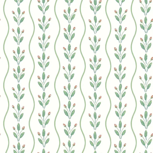Papel pintado de hojas en color verde Flower Buds 7778
