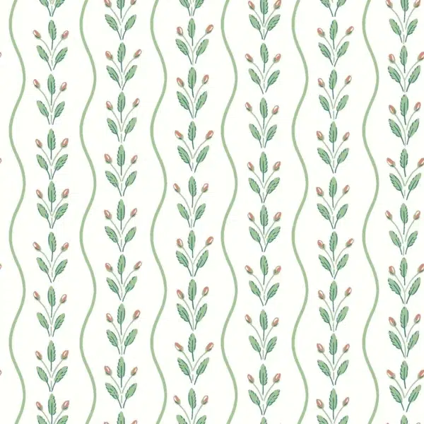 Papel pintado de hojas en color verde Flower Buds 7778