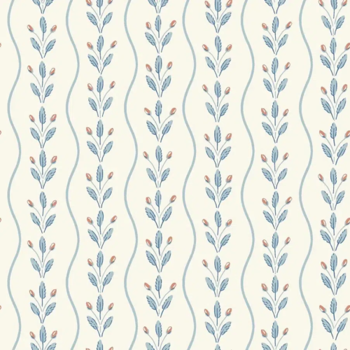 Papel pintado de hojas en color azul Flower Buds 7779