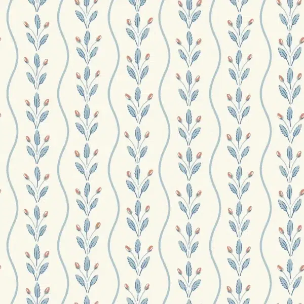 Papel pintado de hojas en color azul Flower Buds 7779