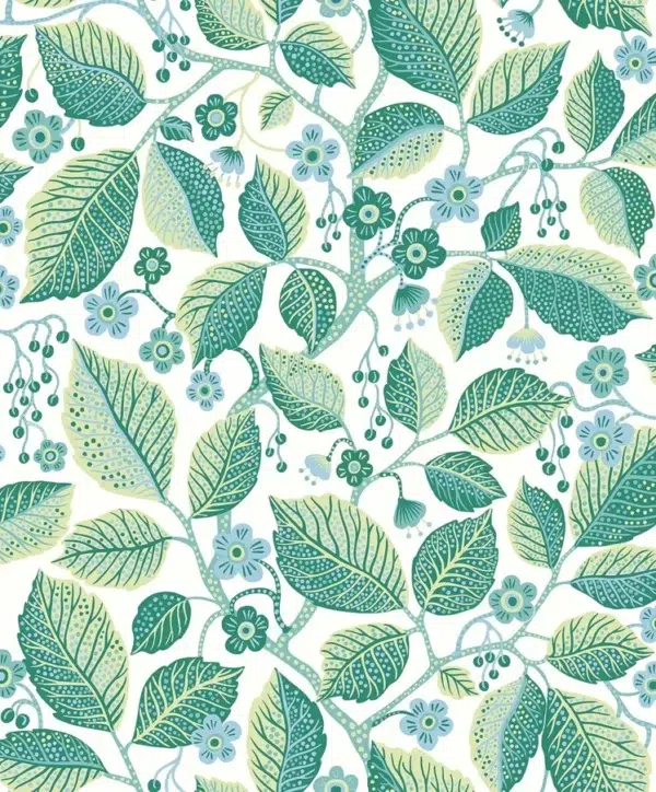 Papel pintado de estampado floral en color verde Elm Tree 7784