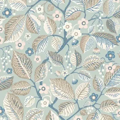 Papel pintado de estampado floral en color azul Elm Tree 7785