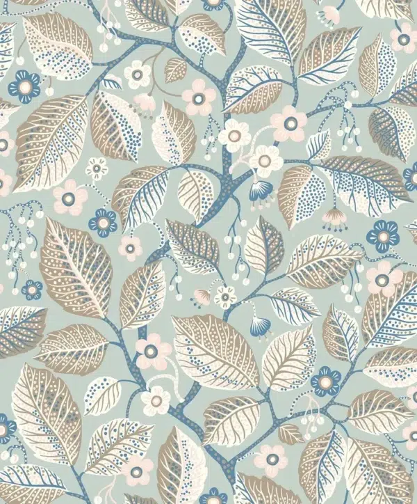 Papel pintado de estampado floral en color azul Elm Tree 7785
