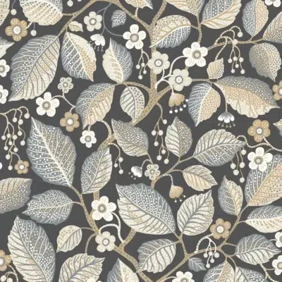 Papel pintado de estampado floral en color negro Elm Tree 7786