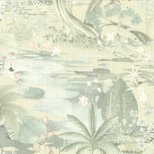 Papel pintado estampado floral en color verde Japura 25803