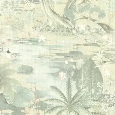 Papel pintado estampado floral en color verde Japura 25803
