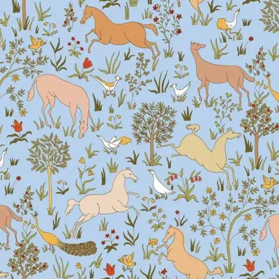 Papel pintado de animales en color azul Ribot 00002