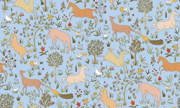 Papel pintado de animales en color azul Ribot 00002