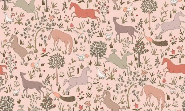 Papel pintado de animales en color rojo Ribot 00003