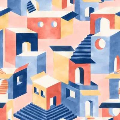 Papel pintado de ciudades en color azul Chora 00021