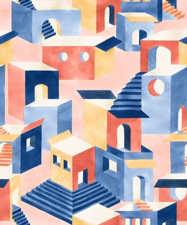 Papel pintado de ciudades en color azul Chora 00021