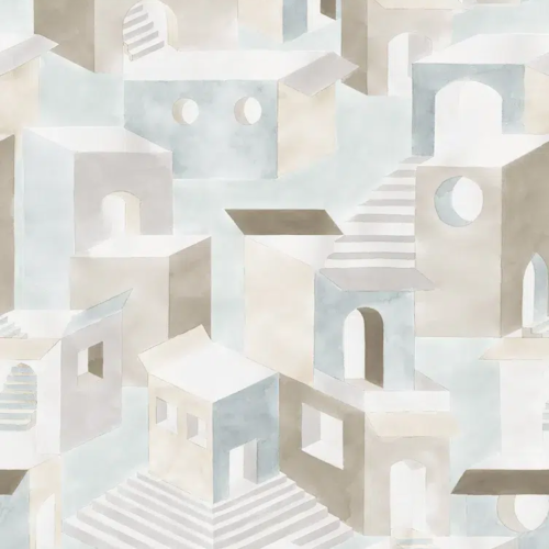 Papel pintado de ciudades en color azul Chora 00022