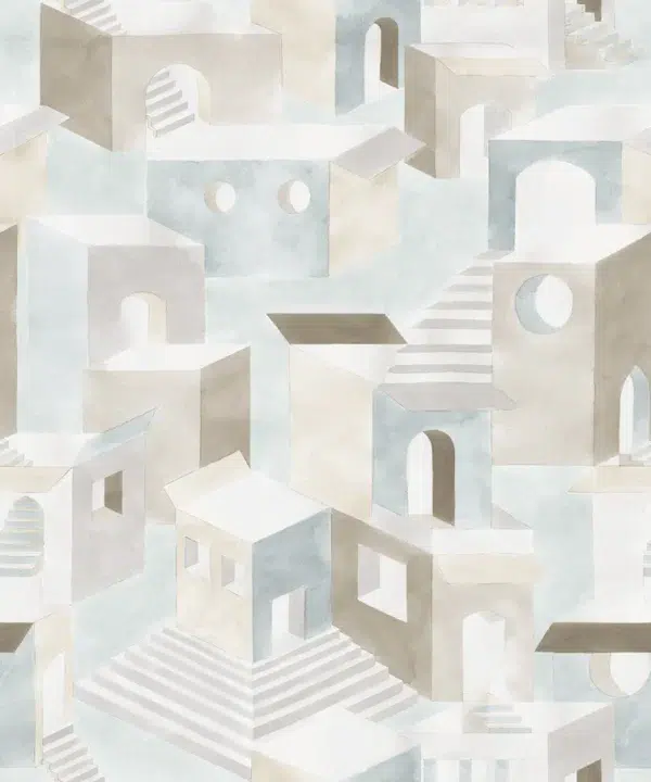 Papel pintado de ciudades en color azul Chora 00022