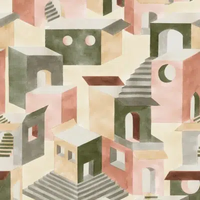 Papel pintado de ciudades en color verde Chora 00023