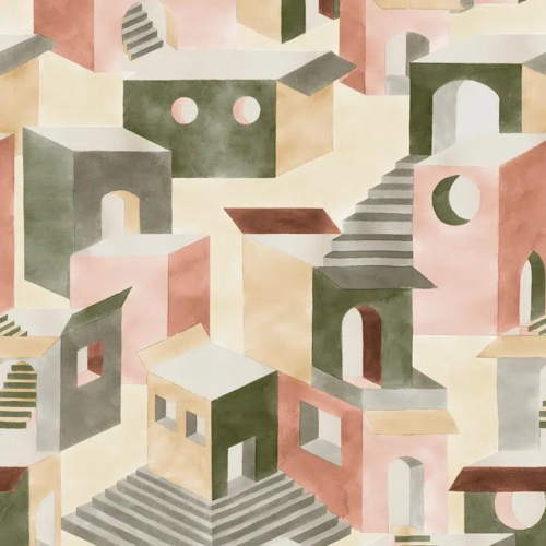 Papel pintado de ciudades en color verde Chora 00023