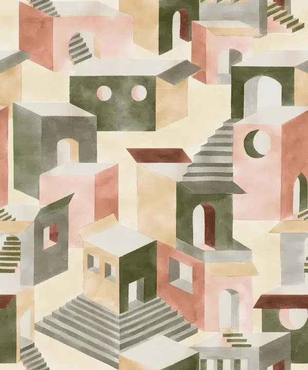 Papel pintado de ciudades en color verde Chora 00023