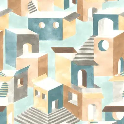 Papel pintado de ciudades en color azul Chora 00024
