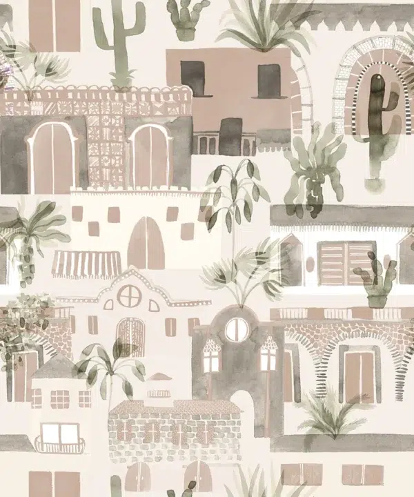 Papel pintado de casas en color gris Eldorado 00042