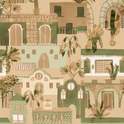 Papel pintado de casas en color beige Eldorado 00043