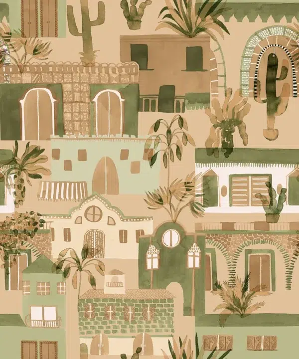Papel pintado de casas en color beige Eldorado 00043