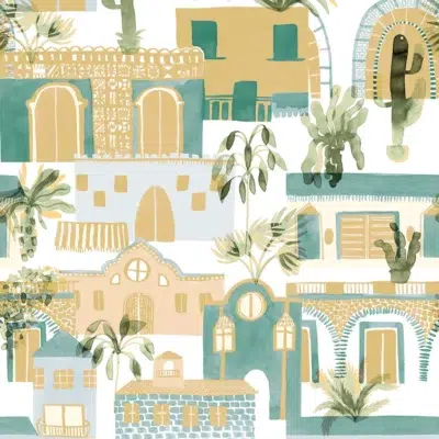 Papel pintado de casas en color beige Eldorado 00044