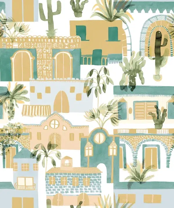 Papel pintado de casas en color beige Eldorado 00044