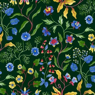 Papel pintado de estampado floral en color azul Fiordaliso 00051