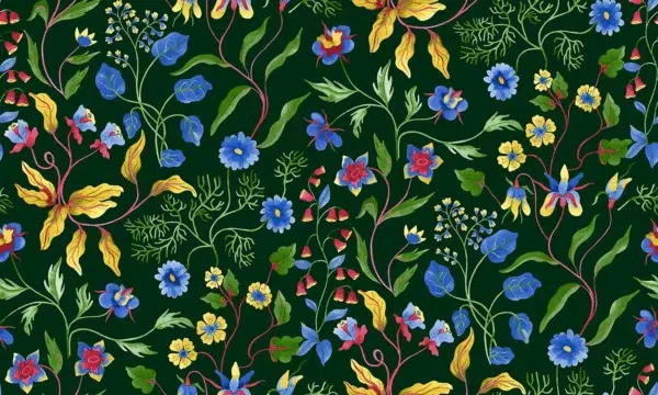 Papel pintado de estampado floral en color azul Fiordaliso 00051