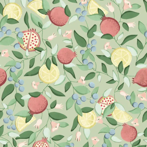 Papel pintado de frutas en color verde Malagranatum 00072