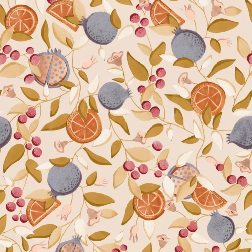 Papel pintado de frutas en color rojo Malagranatum 00073