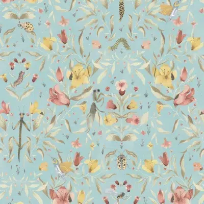 Papel pintado de estampado floral en color azul Meriggio 00081